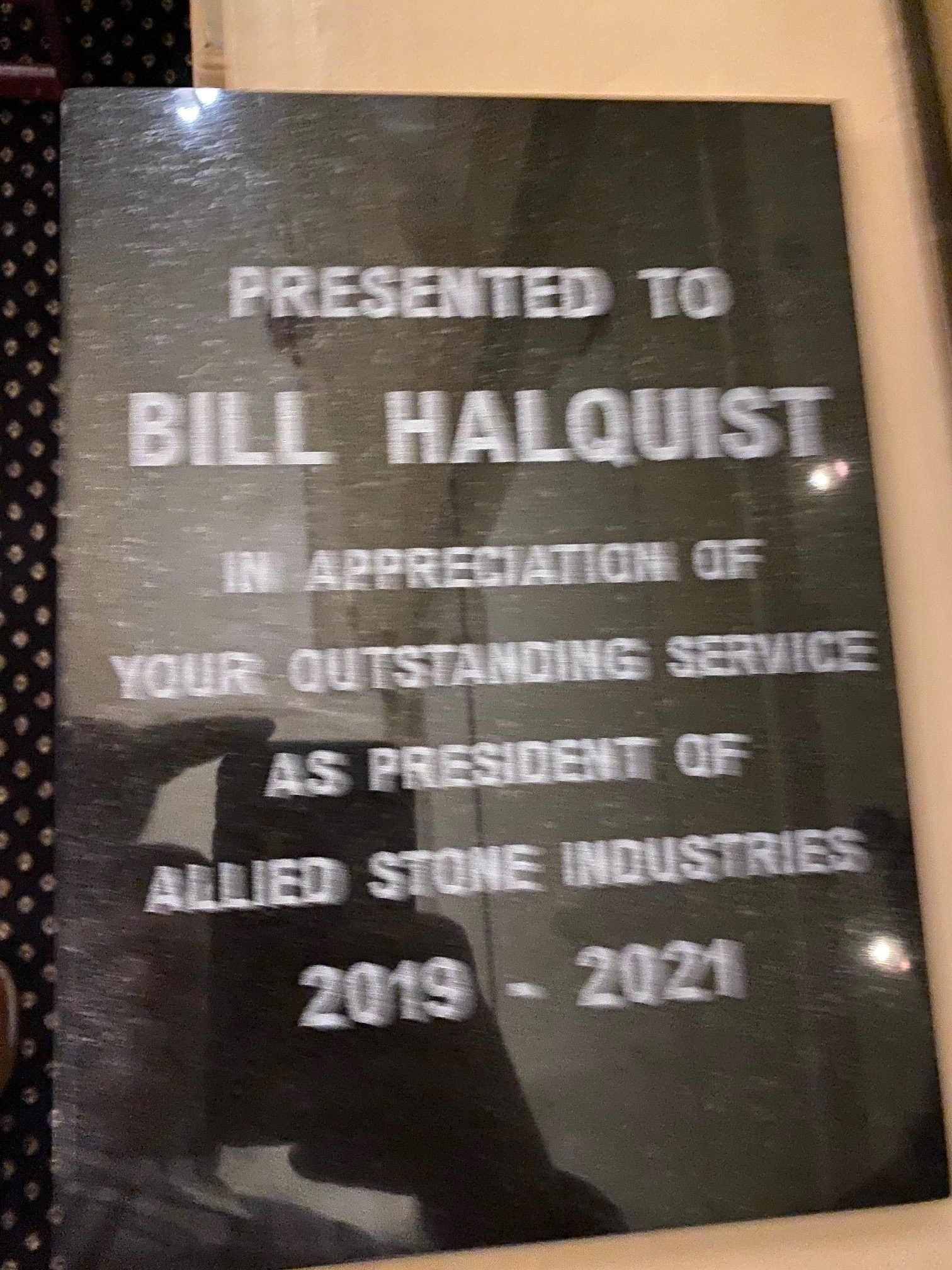 Plaque for Bill Halquist